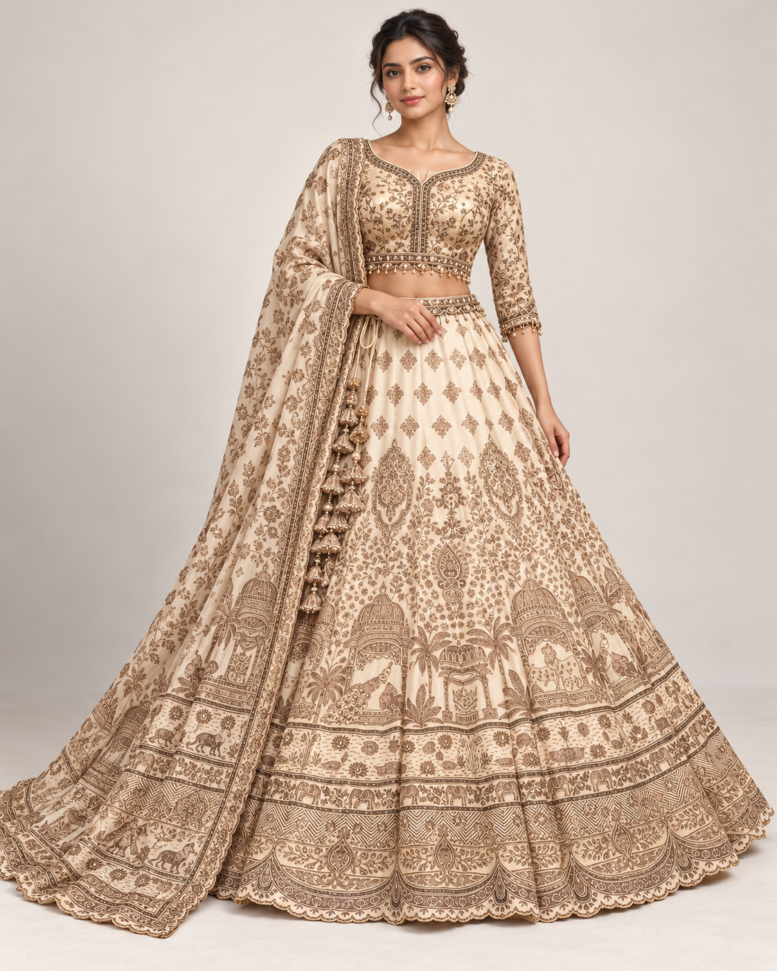 Gold Peach Palace Motif Lehenga