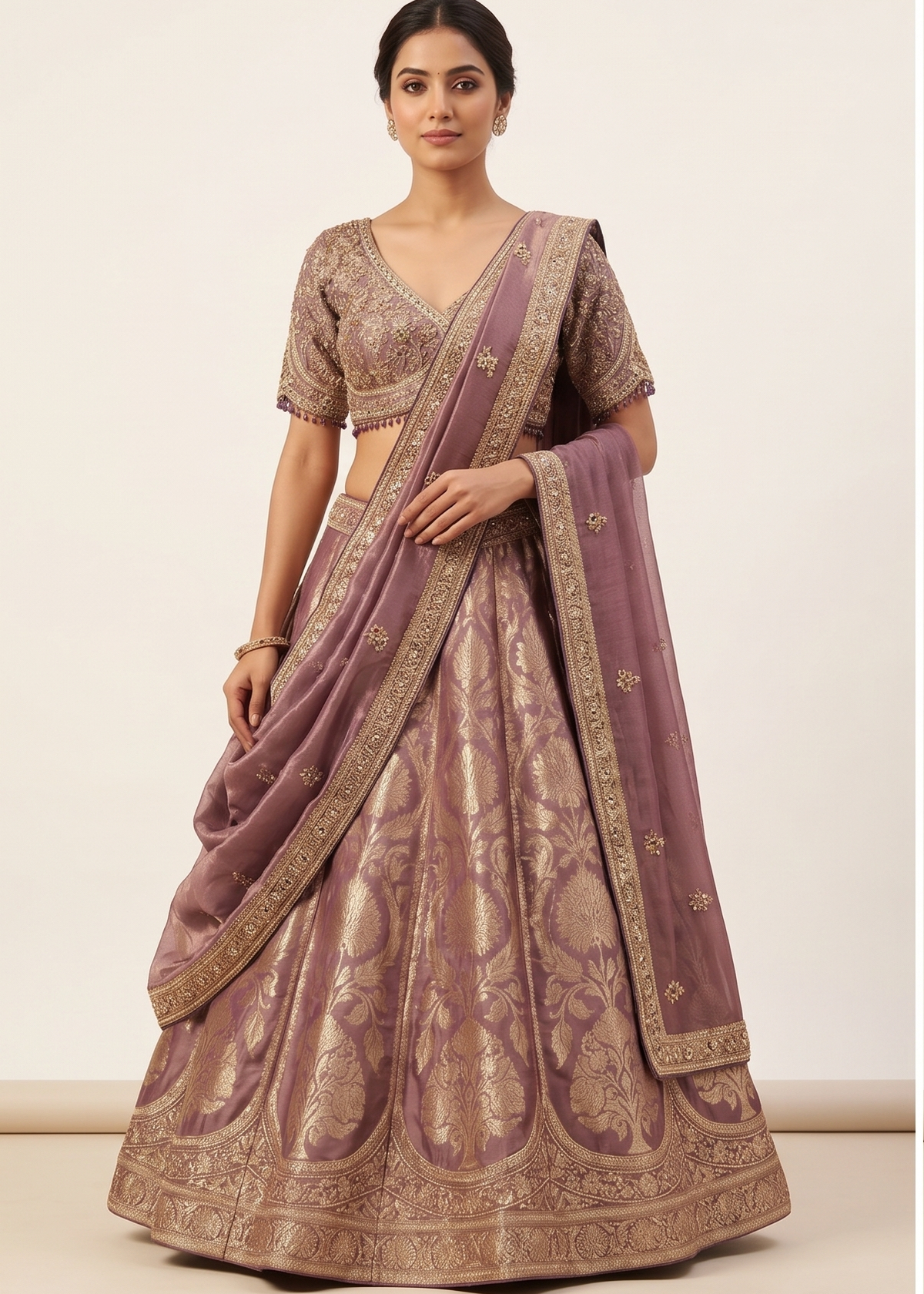 Mauve Brocade Silk Bridal Lehenga