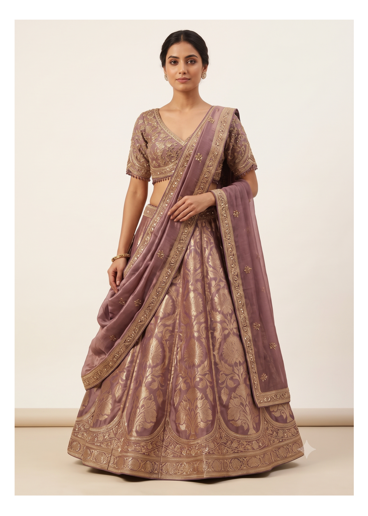 Dusty Mauve Brocade Silk Lehenga Set