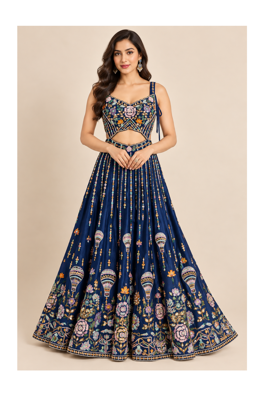 Navy Blue Embroidered Cutout Gown Main image