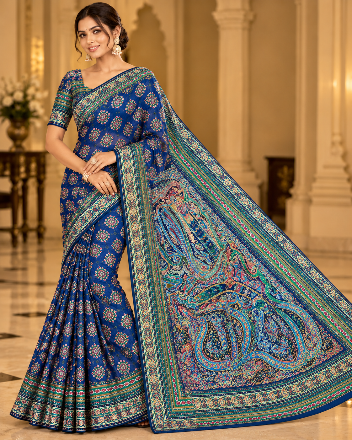 Blue Multicolour Paisley Saree Main image