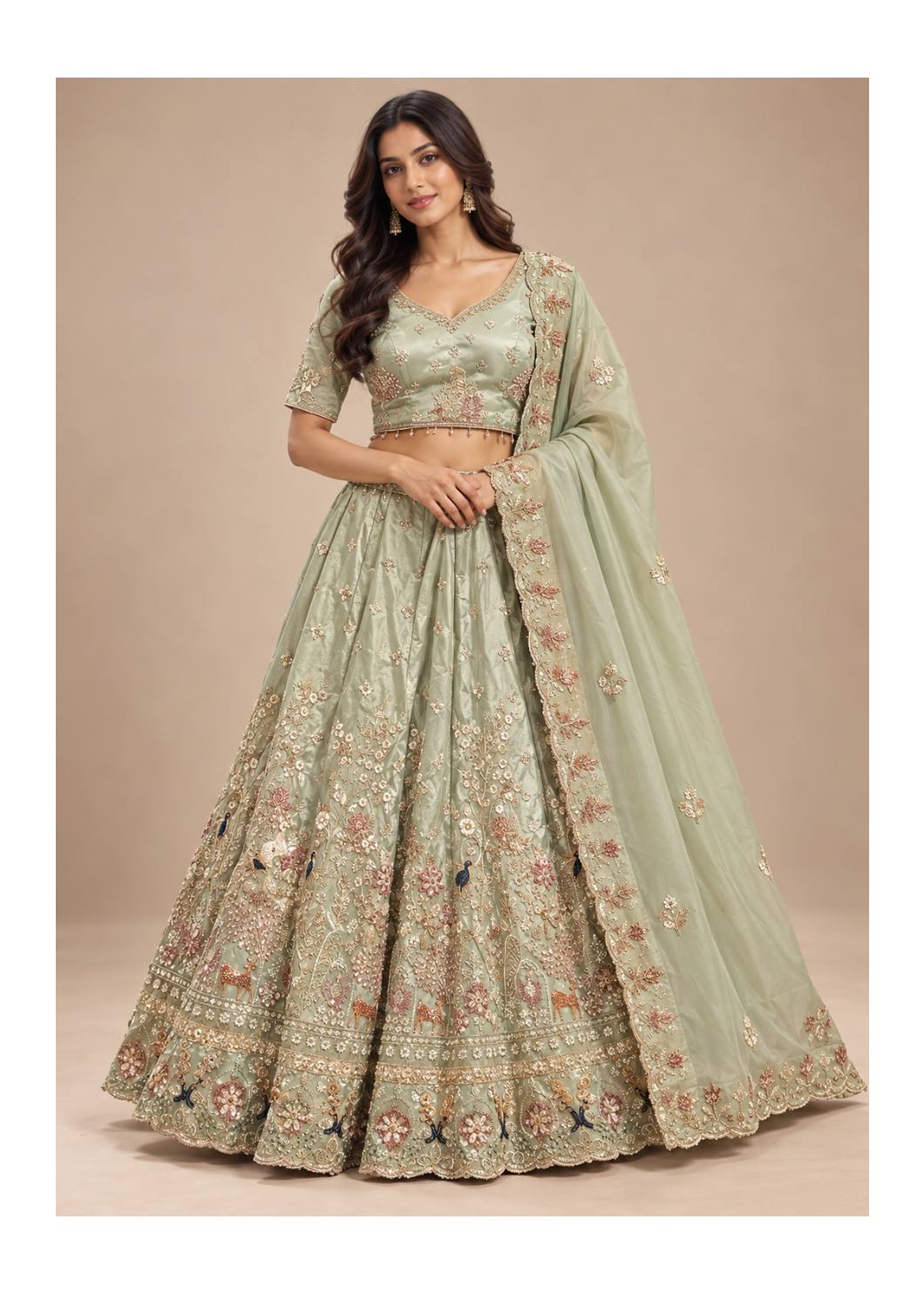 Pista Green Embroidered Floral Lehenga Set Main image