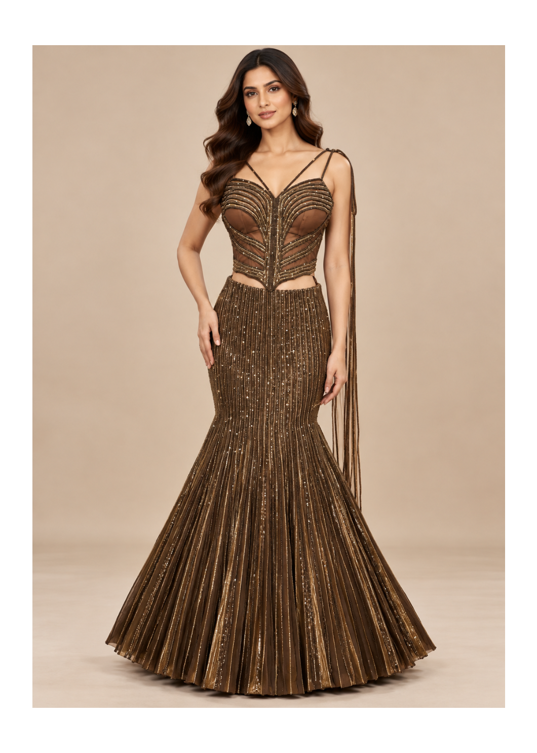 Metallic Copper Sequin Mermaid Gown Main image