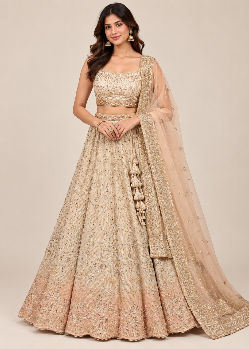 Champagne Blush Ombré Embroidered Bridal Lehenga Set