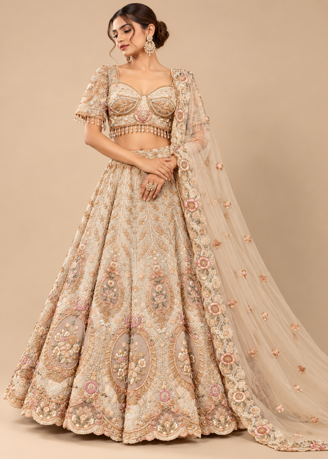 Champagne Blush Medallion Bridal Lehenga