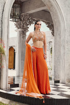 Vibrant Orange Halter Top and Palazzo Set with Sequin Work (LEELA M-24)