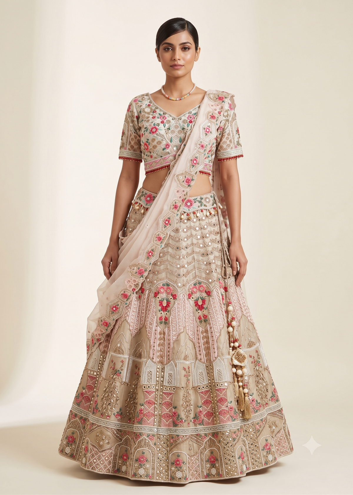 Ivory Resham Embroidered Bridal Lehenga