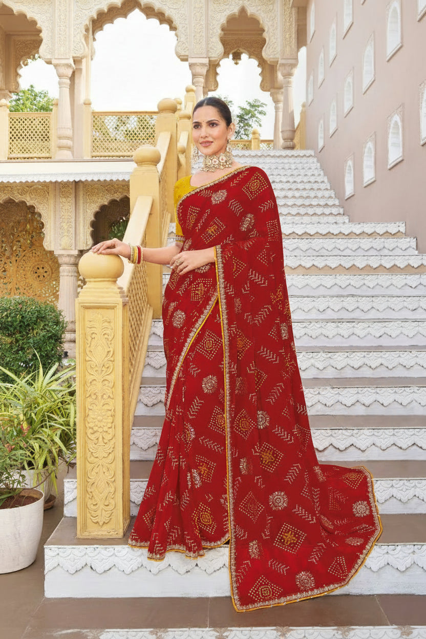 Red Chanderi Silk Saree
