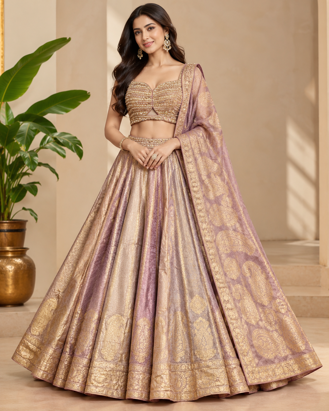 Lavender Gold Banarasi Lehenga Set