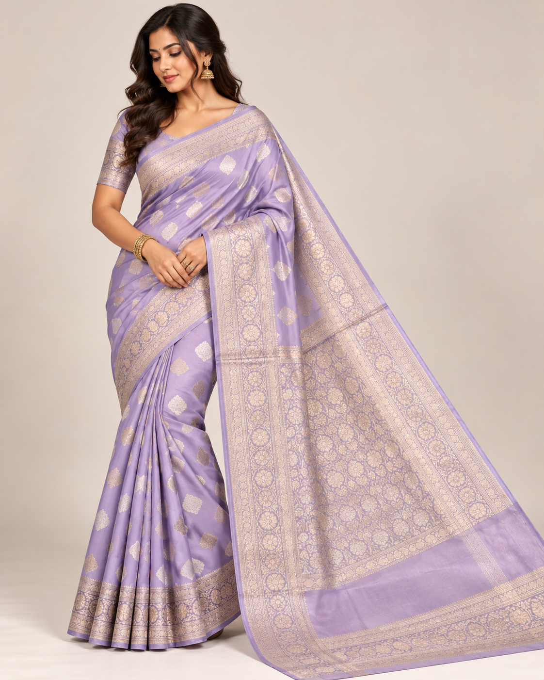 Lavender Silk Banarasi Saree Main image