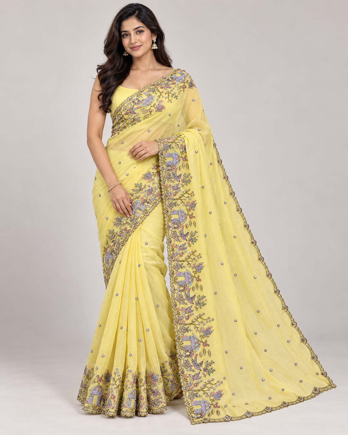 Lemon Yellow Saree with Ornate Embroidered Border