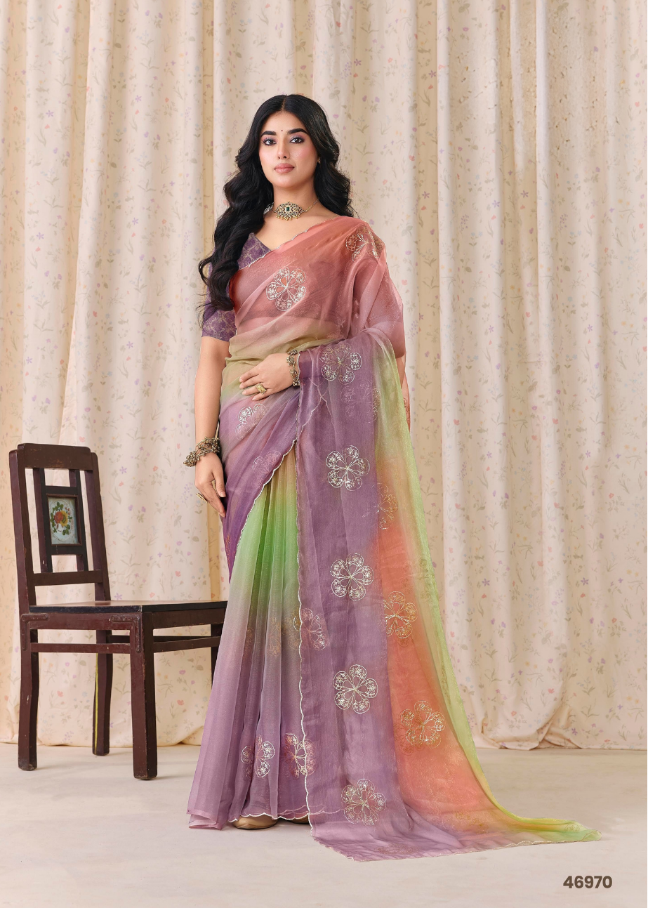 Multicolor Ombre Organza Silk Saree Main image