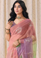 Multicolor Ombre Organza Silk Saree