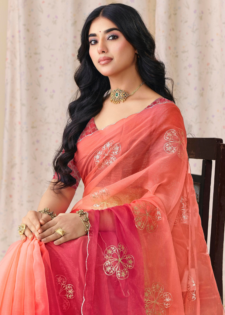 Elegant Ombre Organza Silk Saree Secondary image