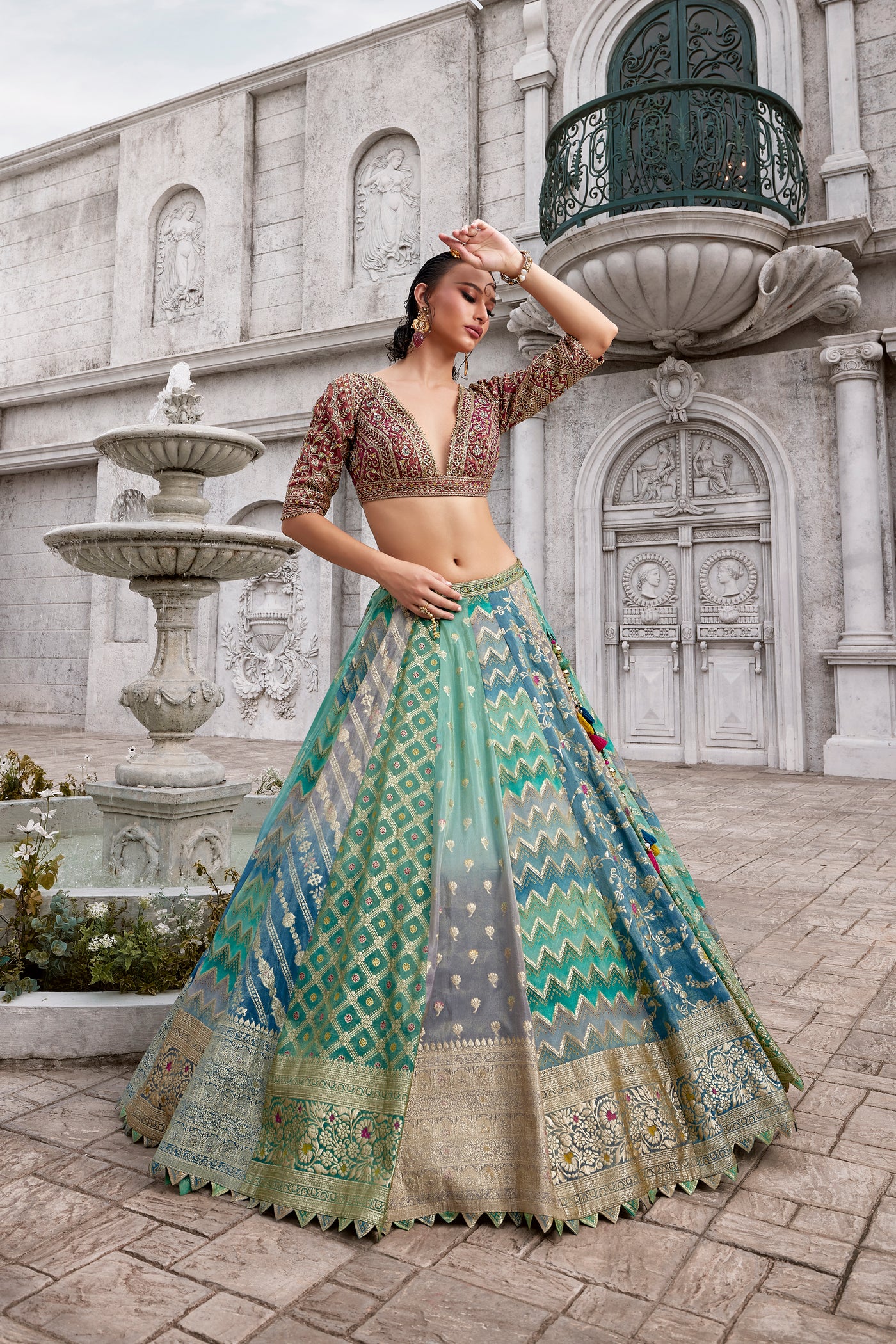 Mallika Choli Multicolored Banarasi-Style Lehenga Set (MALLIKA M-24)
