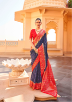 Patola Navy Blue Silk Saree