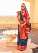 Patola Navy Blue Silk Saree