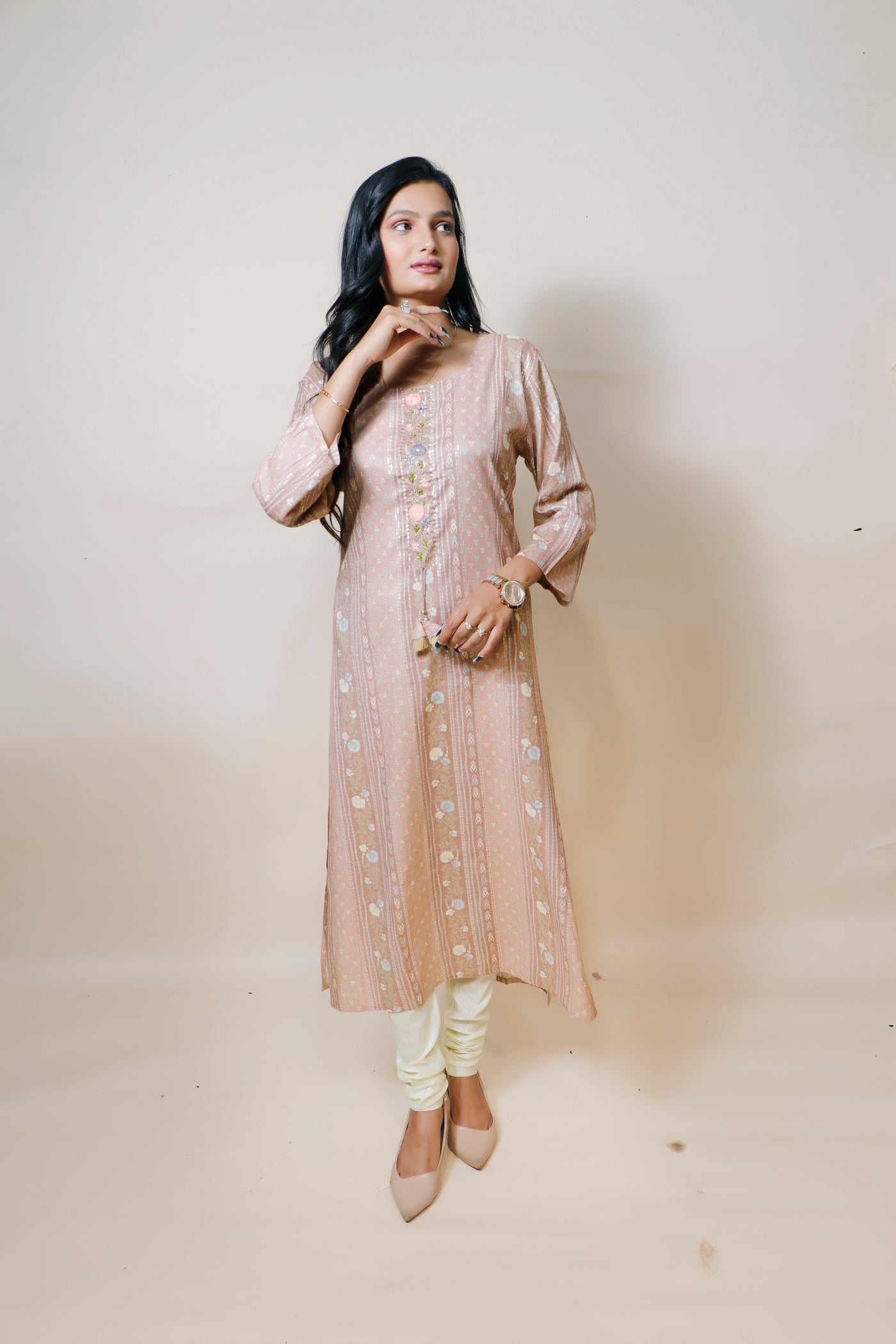 full front look of embroidered rayon kurti 