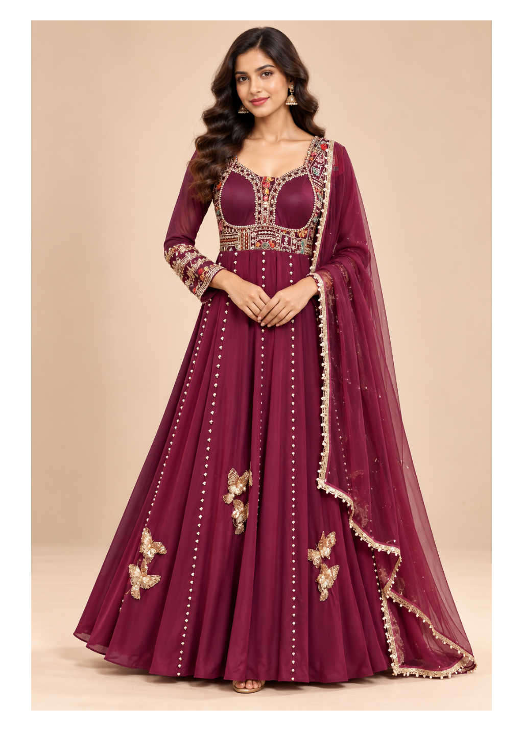 Elegant Maroon Embroidered Butterfly Anarkali Suit Main image