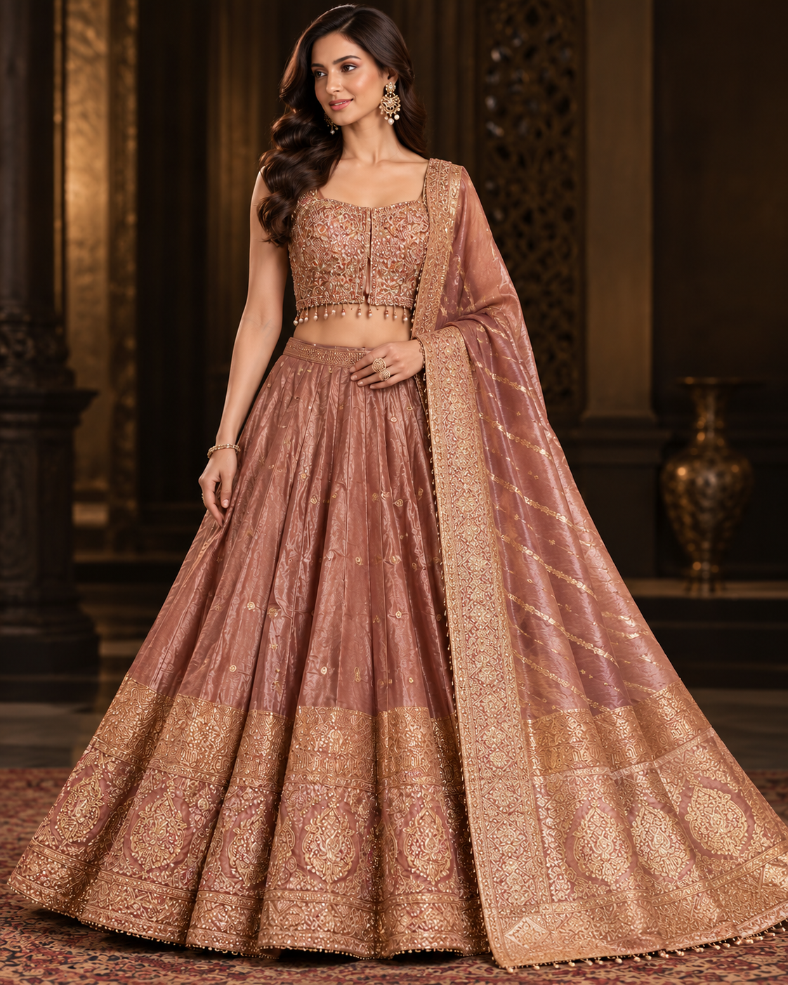 Royal Gajari Gold Embroidered Designer Lehenga Main image