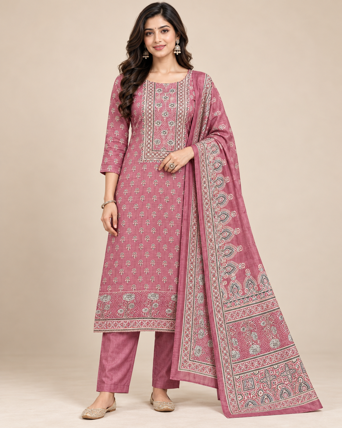Mauve Printed Salwar Suit with Traditional Designer Dupatta