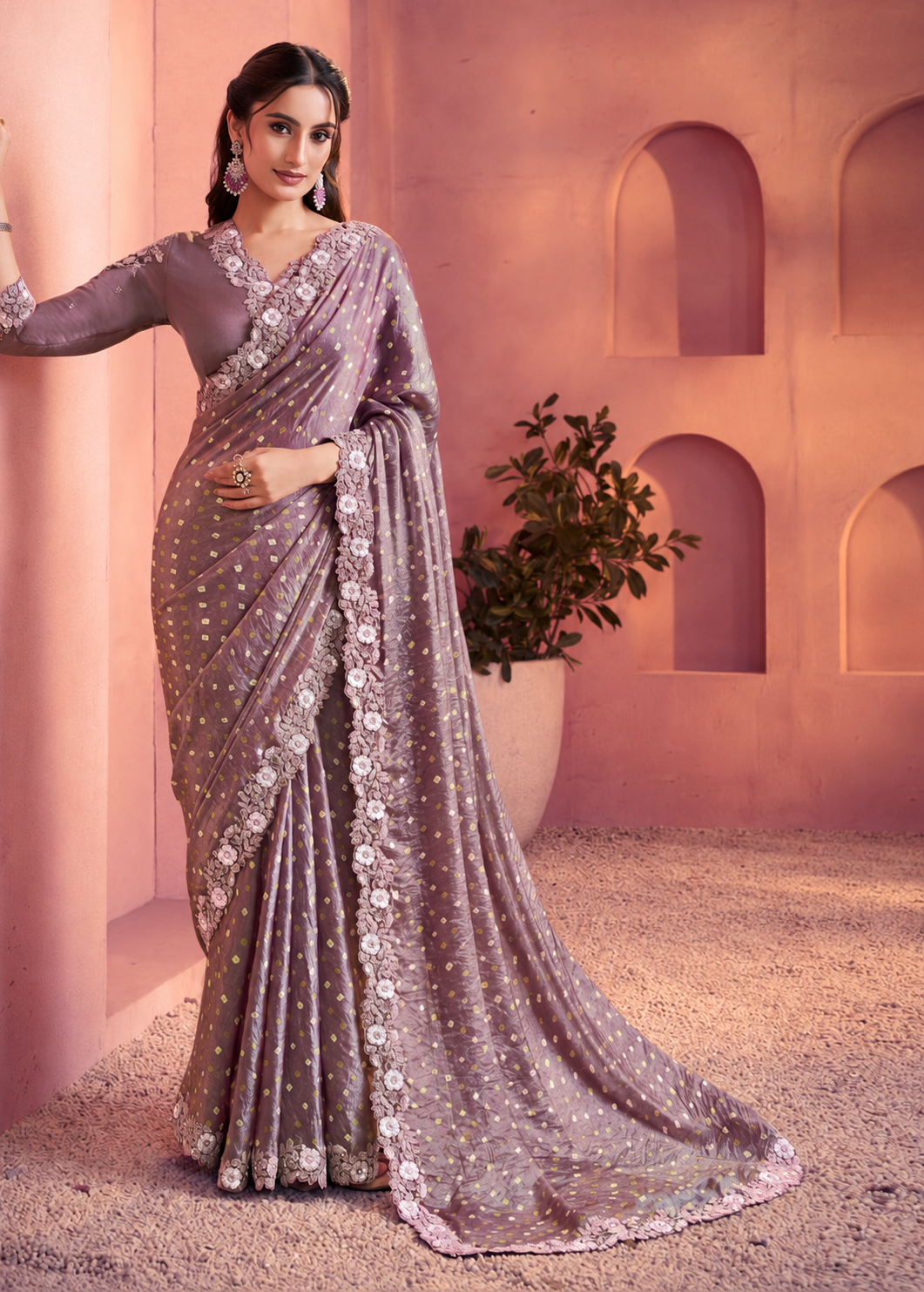 Purple Sophisticated Floral Embroidered Georgette Saree Main image