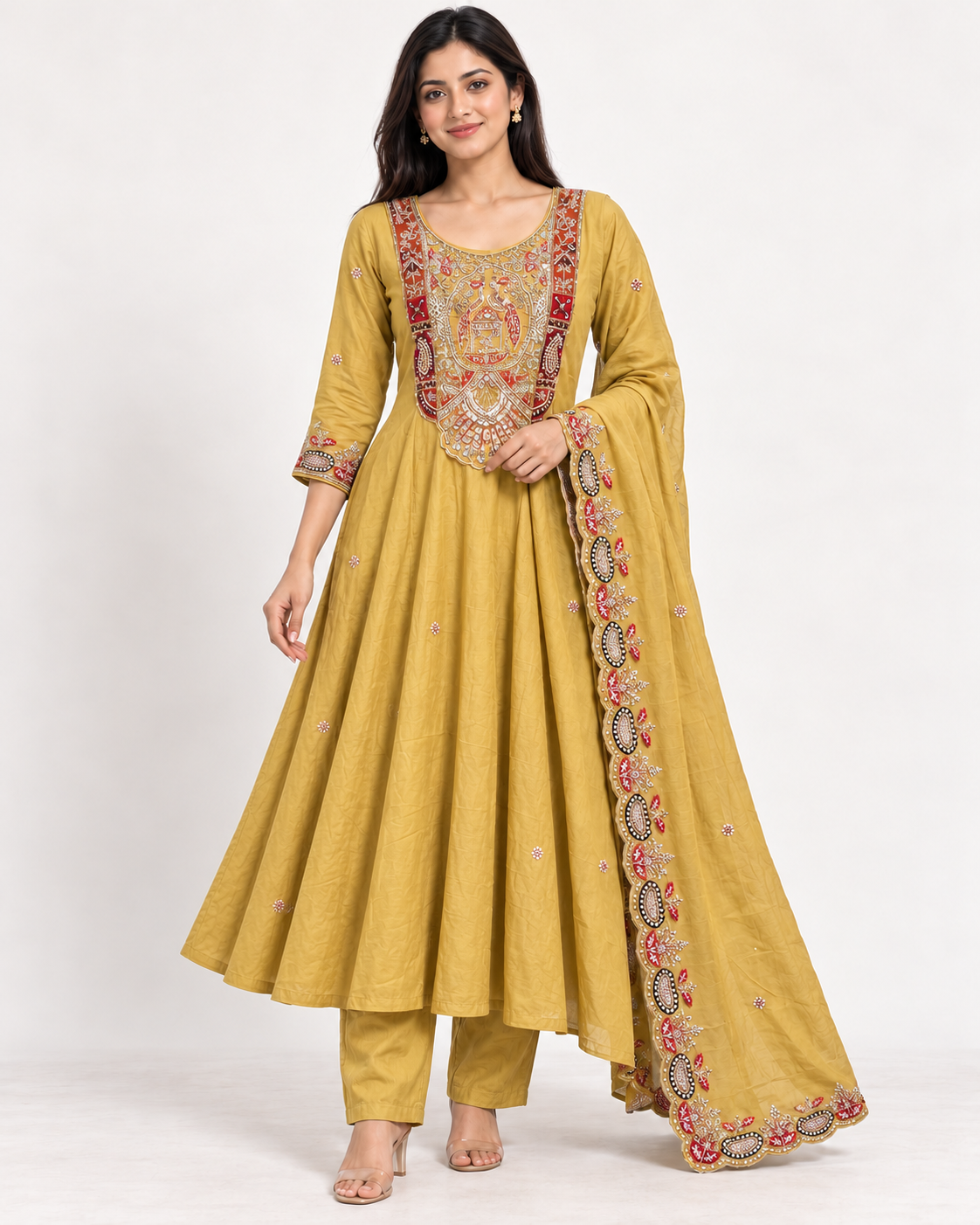 Yellow Embroidered Anarkali Suit With Dupatta