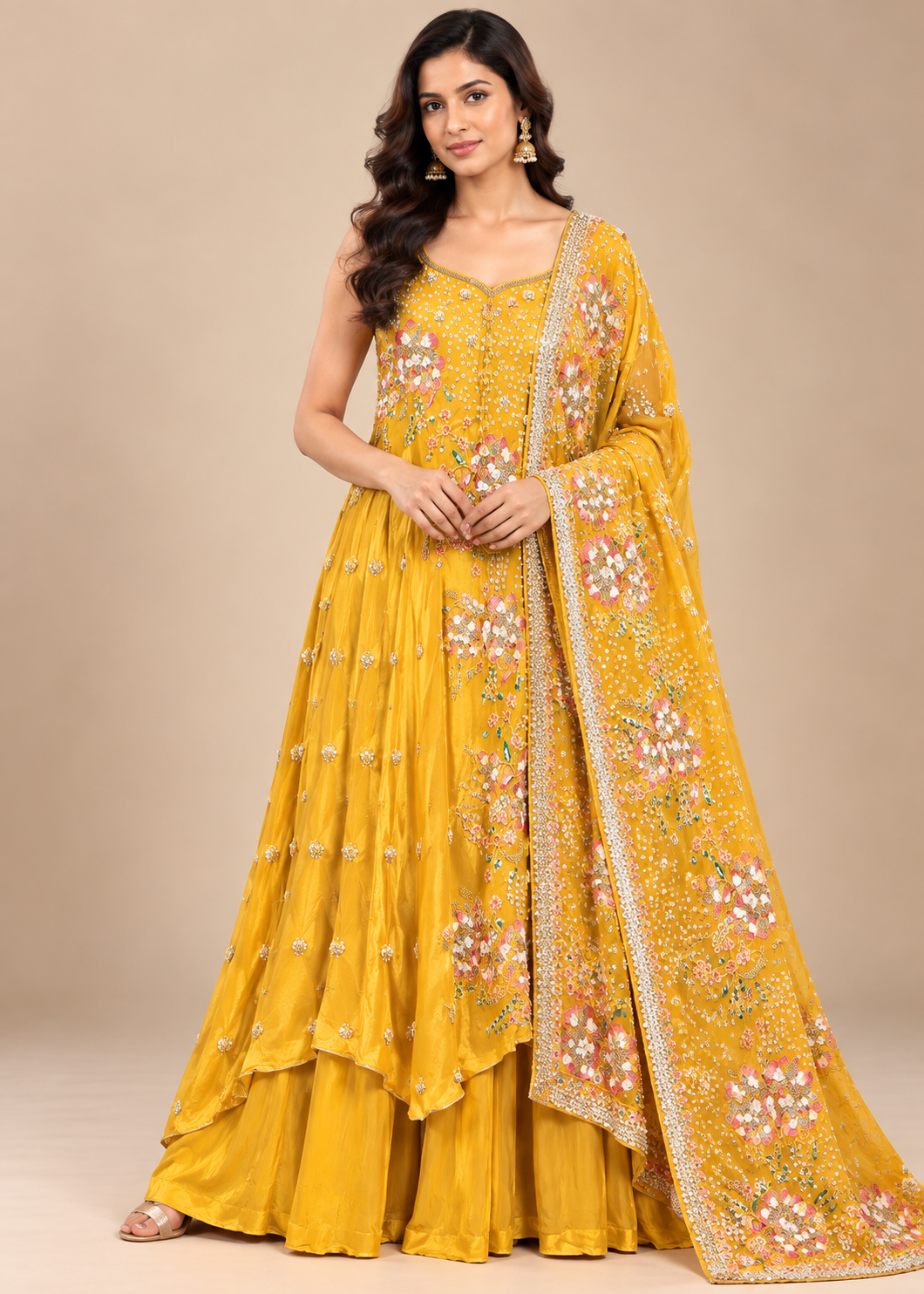 Radiant Mustard Yellow Embroidered Anarkali Set