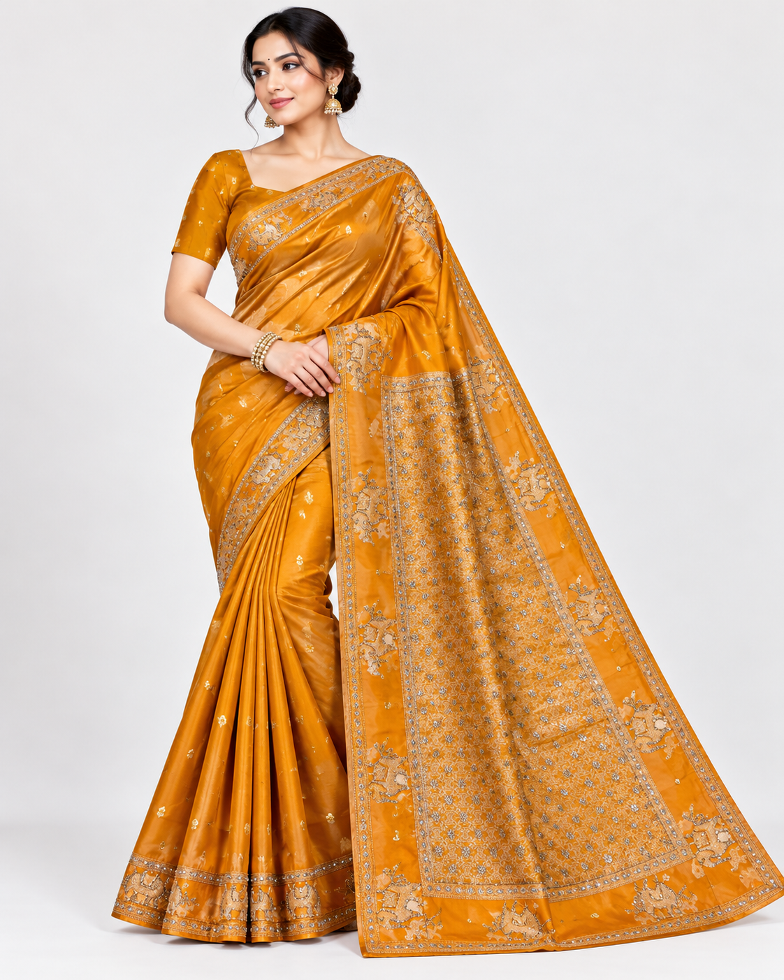Mustard Gold Silk Saree with Zari Work