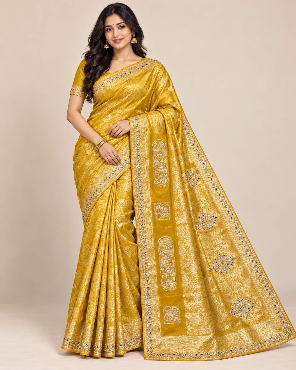 Mustard Soft Saree with Woven Detailing Main image