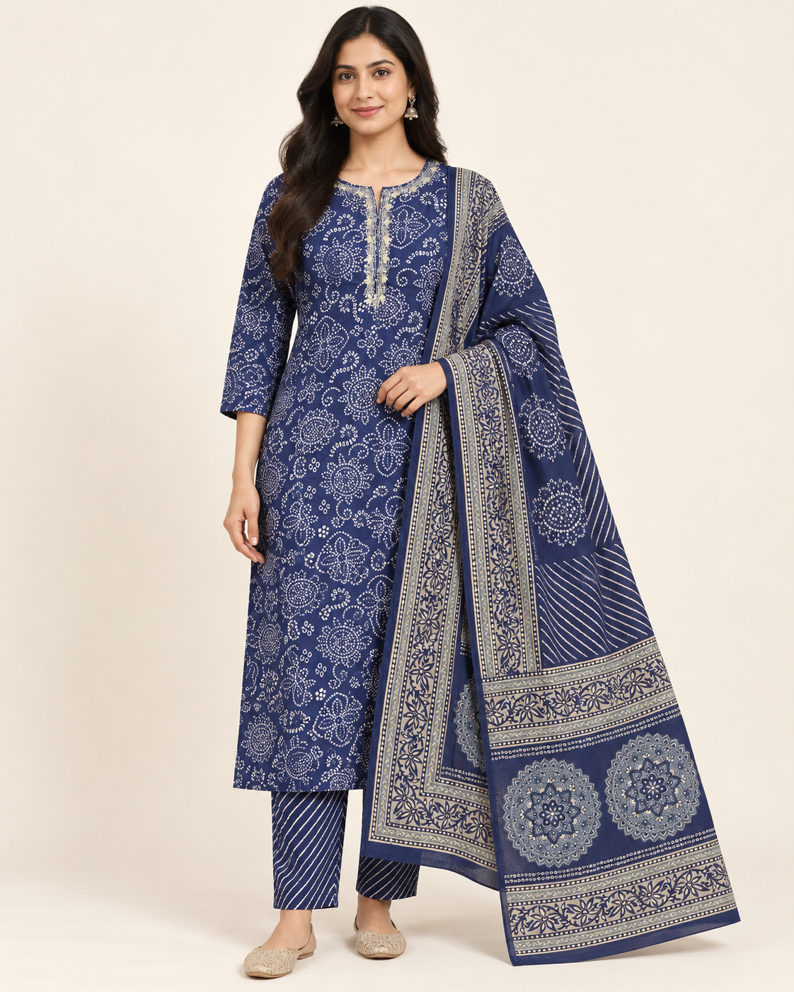 Navy Blue Printed Kurta Trouser Set