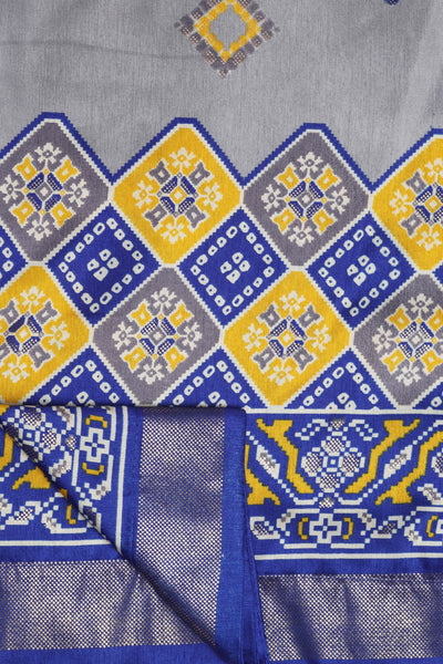 Trendy Blue Geometric Motif Printed Saree