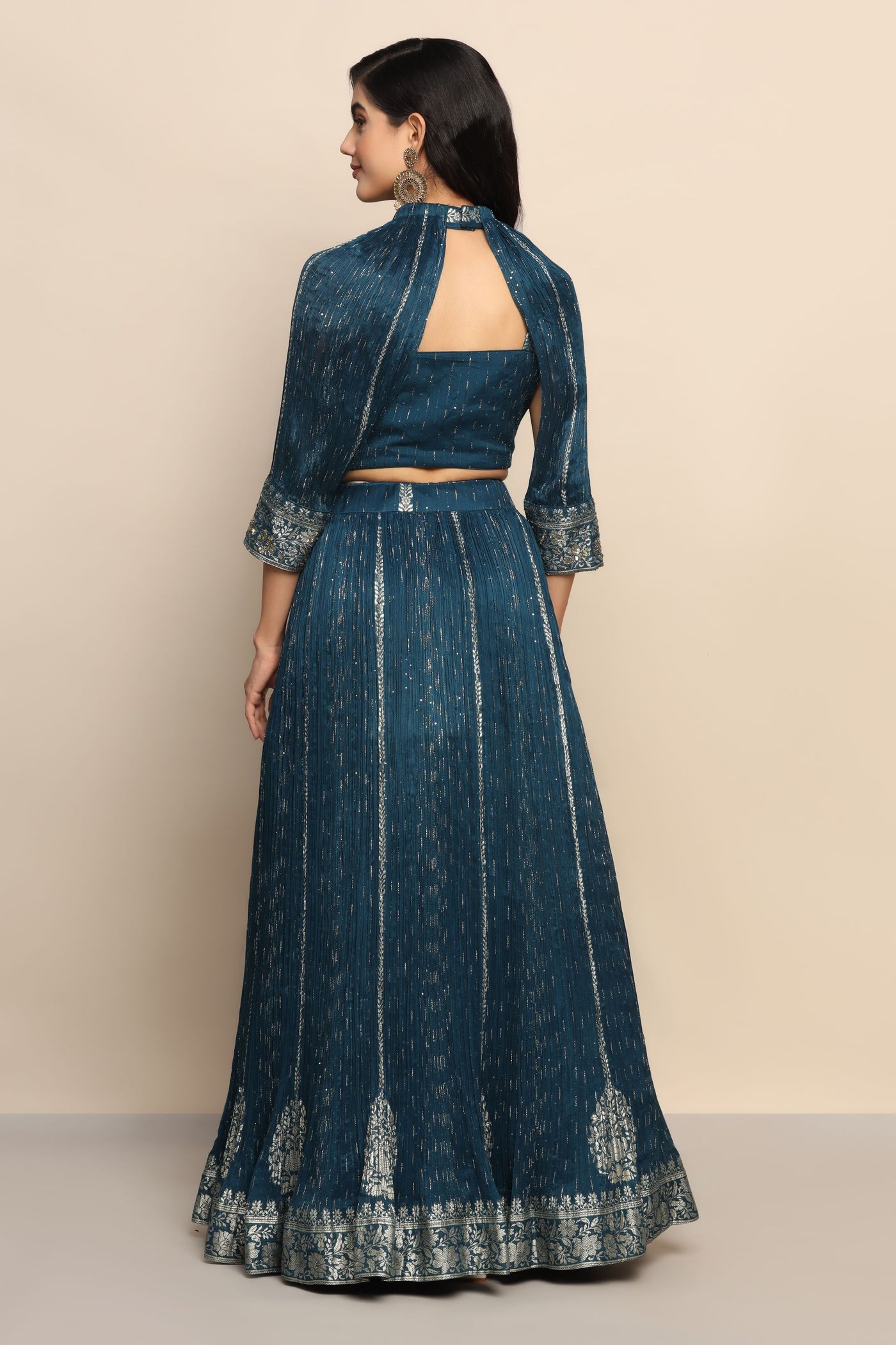 Captivating Royal Blue Sequin Dress with Thread Work and Cut Dana Embellishments