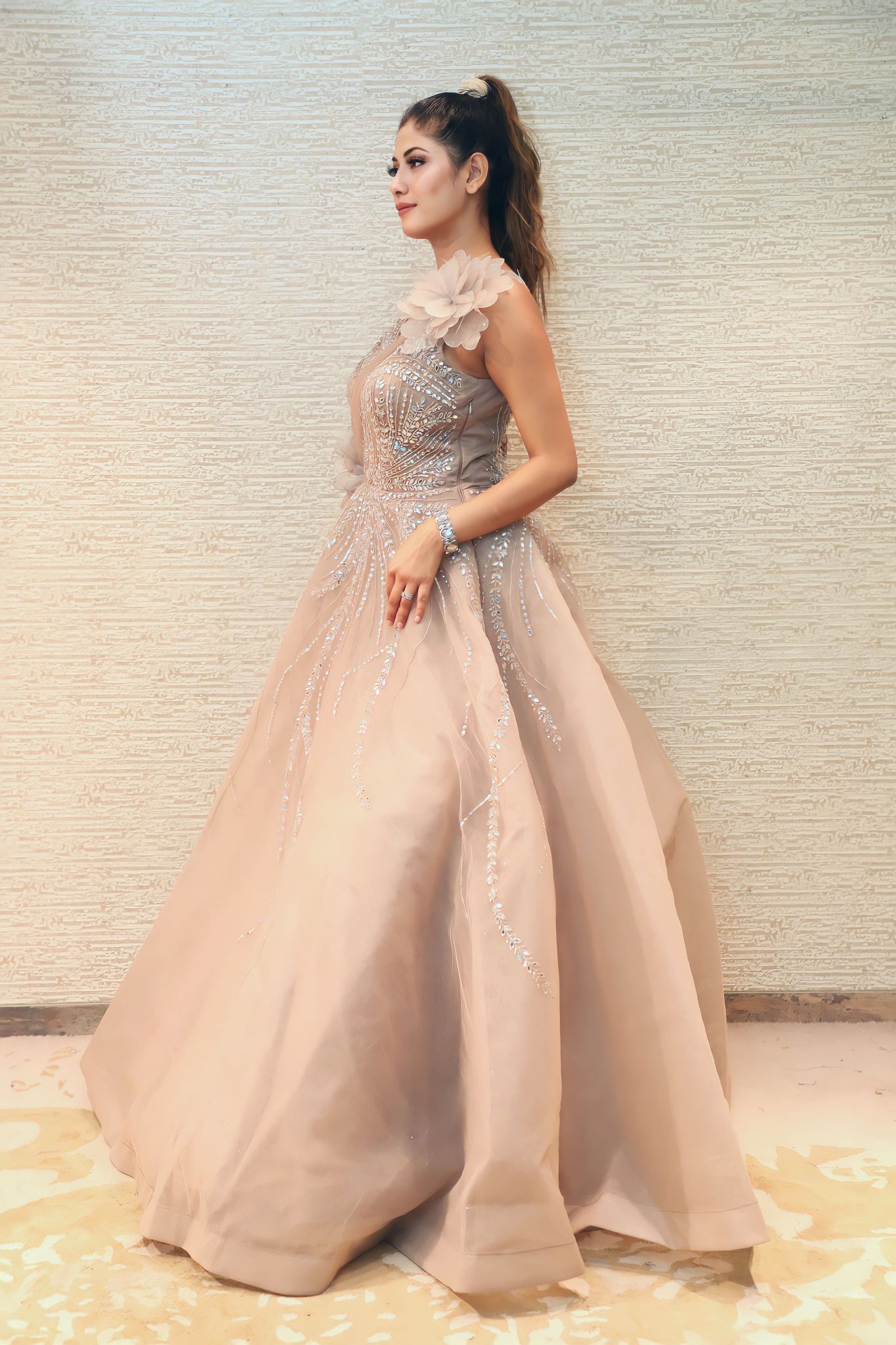 Peach Color Designer Party Wear Look Gown With Bottom and Dupatta in USA,  UK, Malaysia, South Africa, Dubai, Singapore