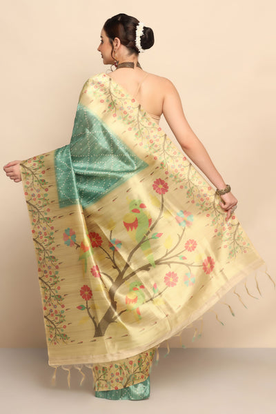 Stylish Green Printed Organza Blend Saree | Trendy Ethnic Wear