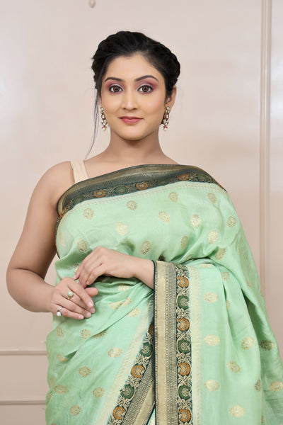 classy green color floral motif handwoven saree