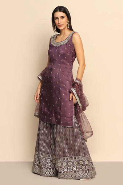 Royal Amethyst Purple Dress with Mirror, Sequins, and Zari