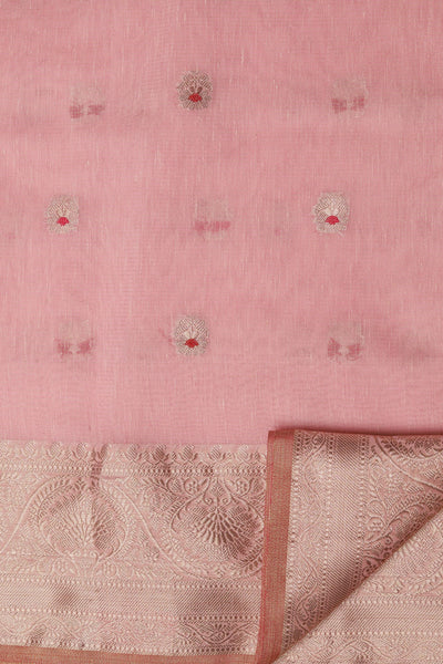 Elegant Baby Pink Cotton Silk Saree with Floral Motif, Thread Work, and Zari