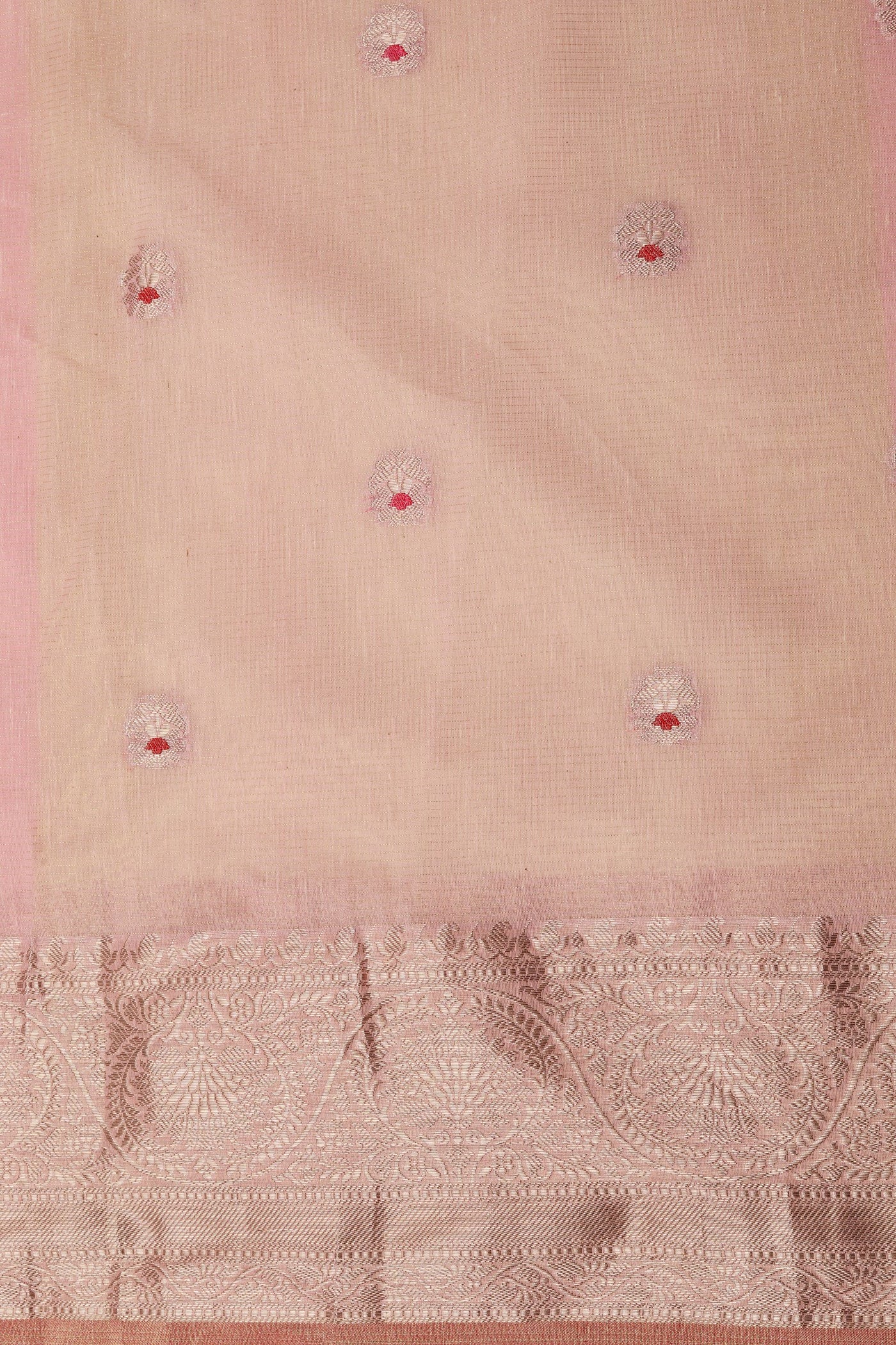 Elegant Baby Pink Cotton Silk Saree with Floral Motif, Thread Work, and Zari
