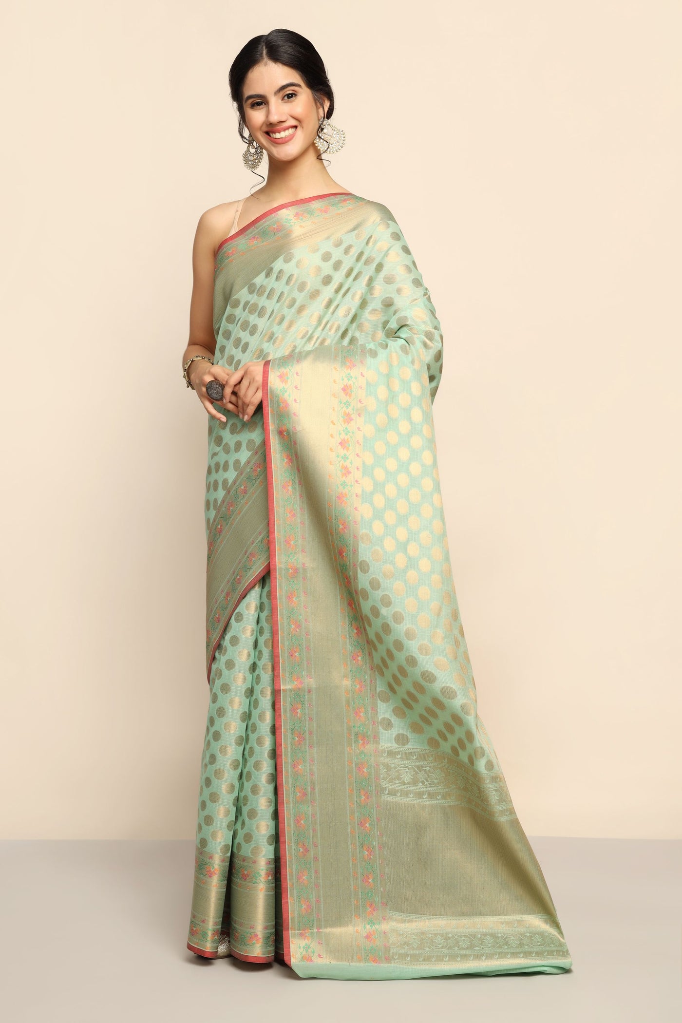Green Silk Saree: A Modern Twist with Geometrical Charm
