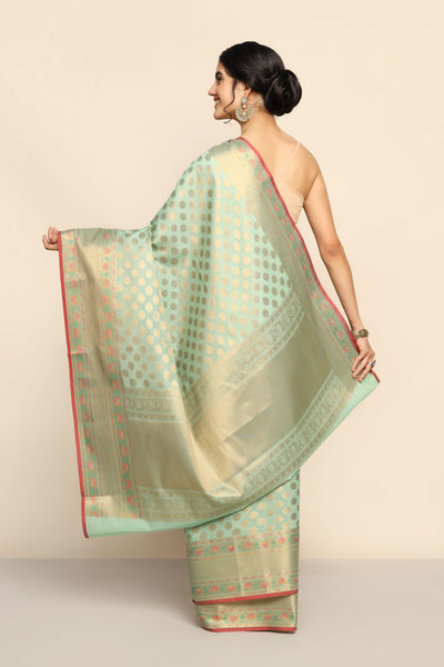Green Silk Saree: A Modern Twist with Geometrical Charm