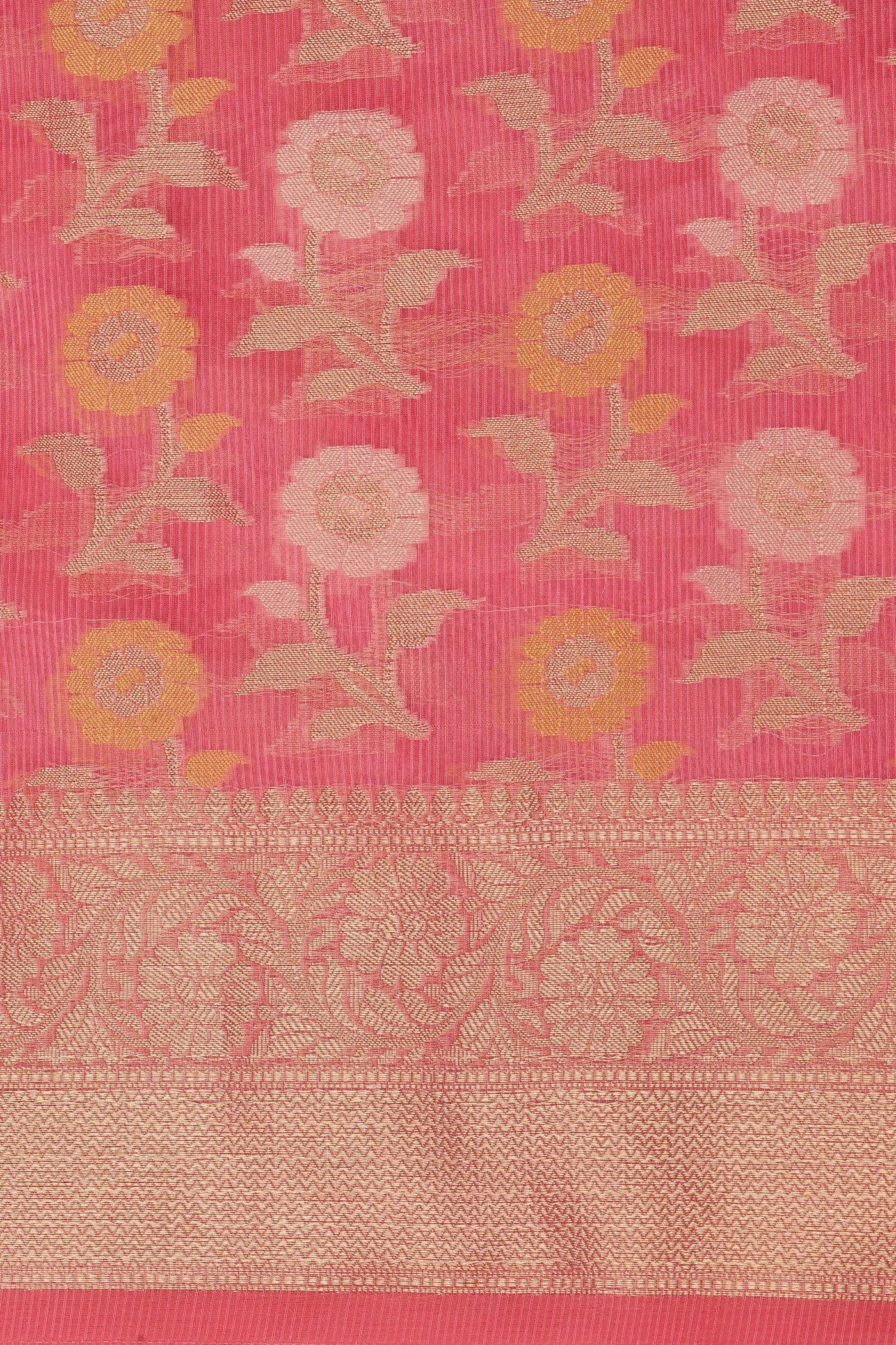 Enchanting Pink Cotton Silk Saree: A Floral Symphony