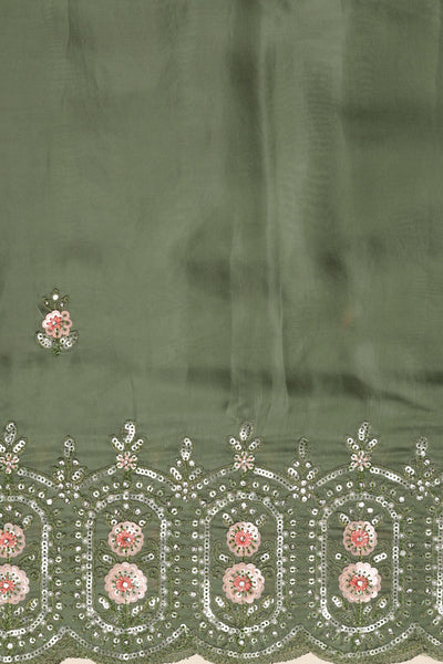 Radiant Green Satin Saree with Sequins and Thread Work