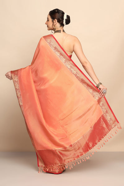 Radiant Dark Peach Silk Saree - Exquisite Beauty and Grace