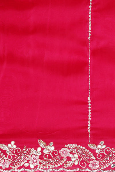 Dark Pink Satin Saree | Exquisite Moti Cut Dana, Gota, and Sequins Work