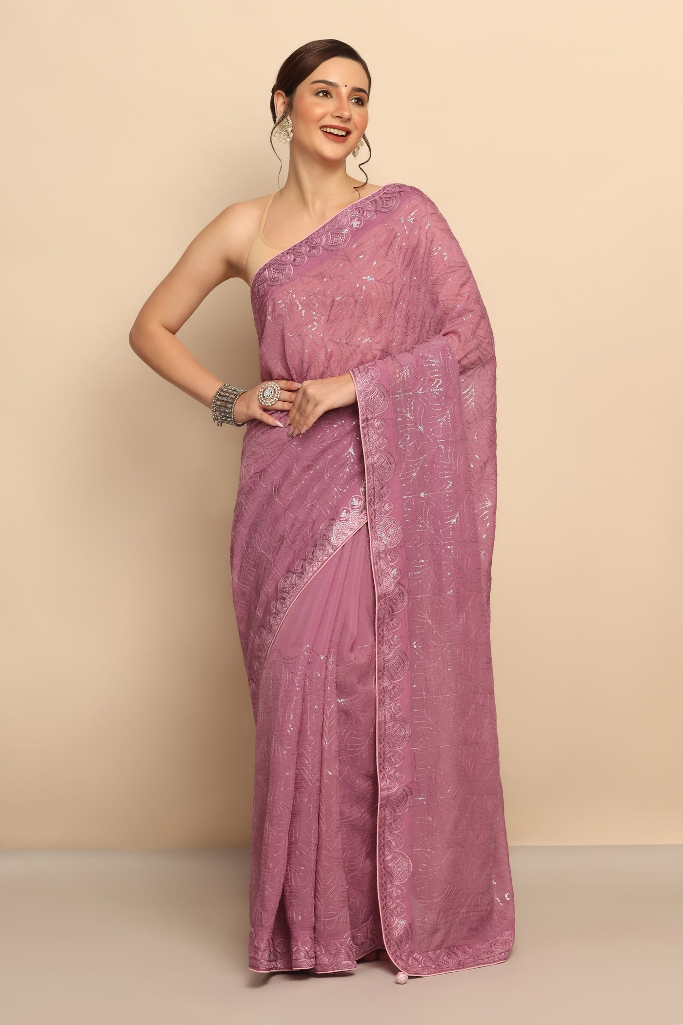 Enchanting Lavender Color Saree with Sequins & Thread Work