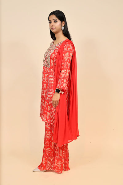 Classic Red Colour Floral Motif Sharara Set
