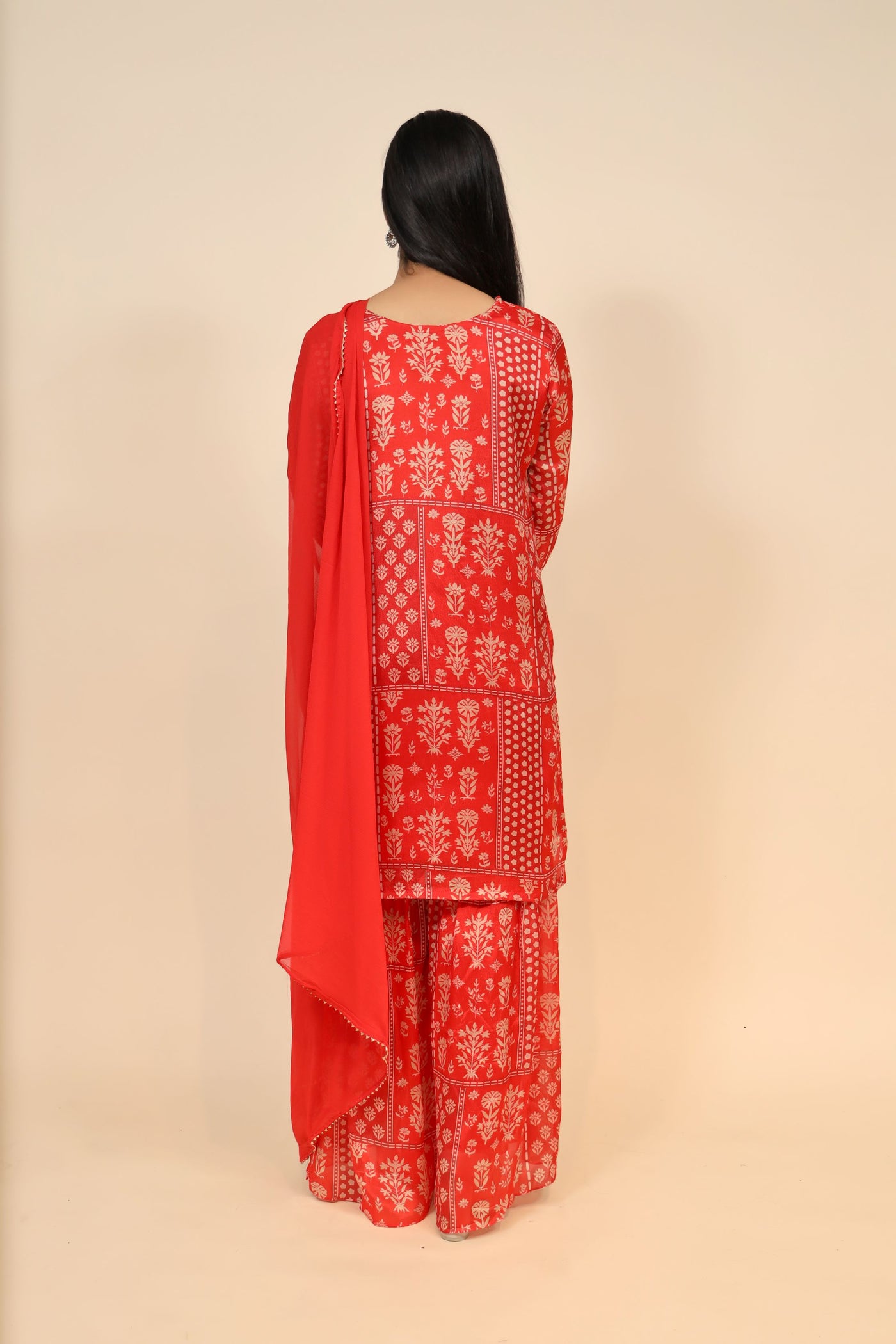 Classic Red Colour Floral Motif Sharara Set