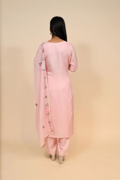 Classy Pink Colour Floral Motif Embroidered Suit