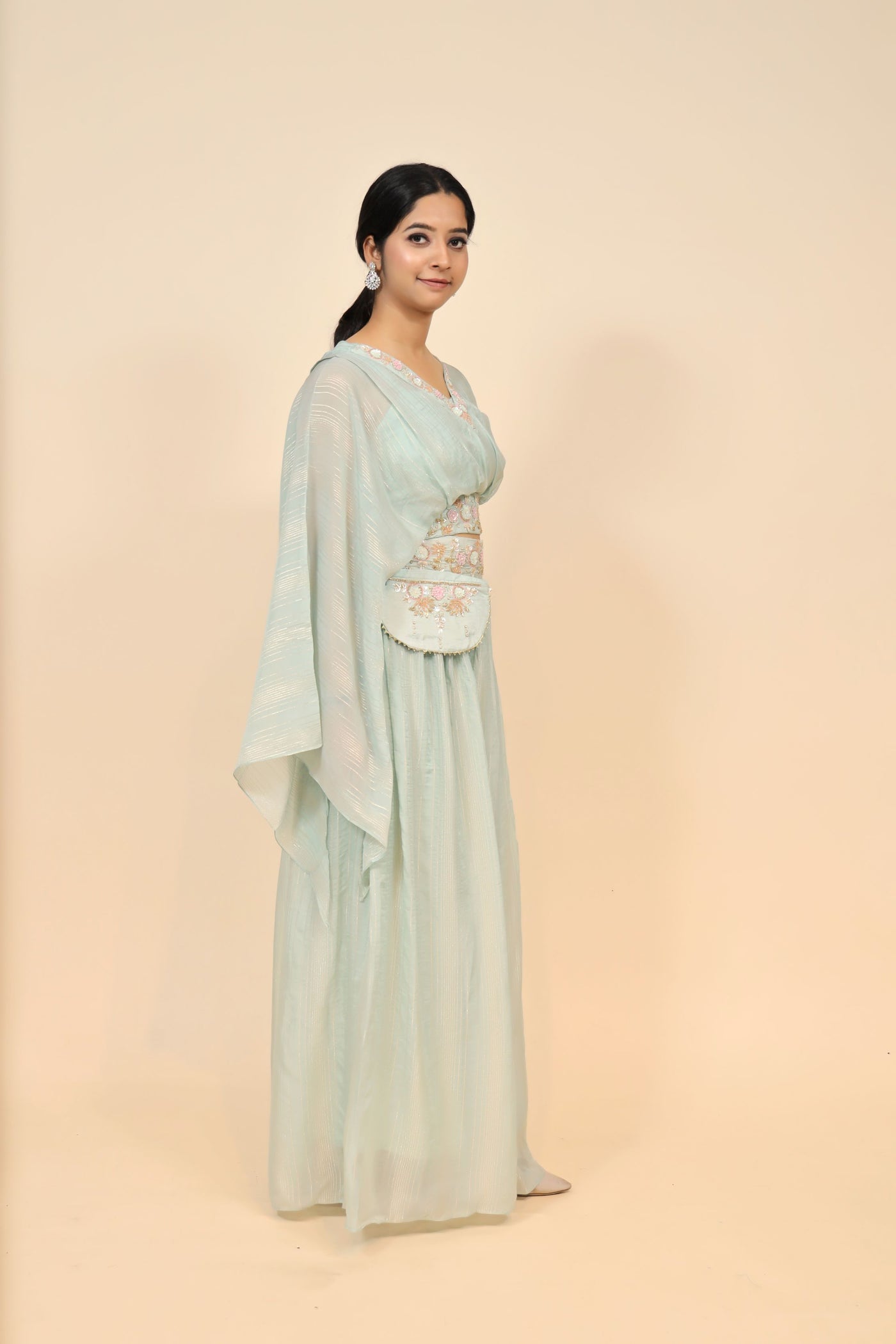 elegant aqua color floral motif dress